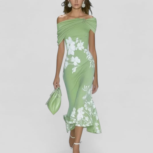 Women's Floral Off Shoulder Ruffle Midi Dress - Fashinoza
