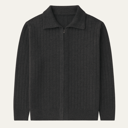 Men's Merino Wool Zip Cardigan Black - Fashinoza