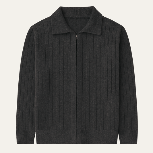Men's Merino Wool Zip Cardigan Black - Fashinoza