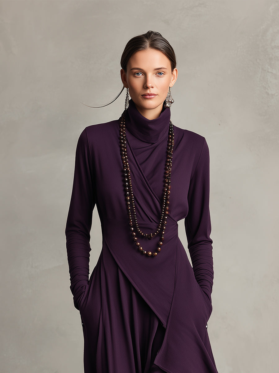 Wrap Turtleneck Midi Dress