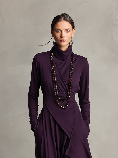 Wrap Turtleneck Midi Dress