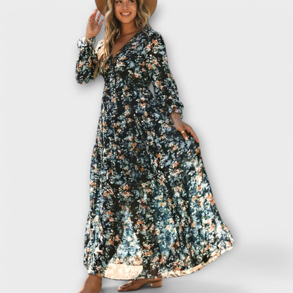 Women's Floral V-Neck Tiered Dress
