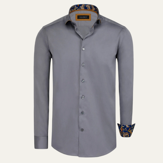 Men's Cotton Dress Shirt Long Sleeve Gray - Fashinoza