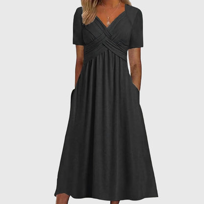 Jasmine | Womens V Neck Flowy Midi Dress