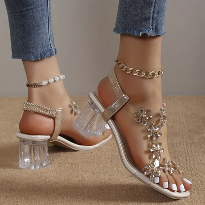 Women's Rhinestone Block Heel Sandals