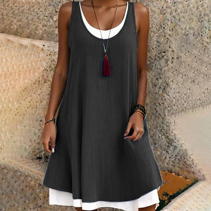 Women's Sleeveless Mini Dress Layered Scoop Neck - Fashinoza