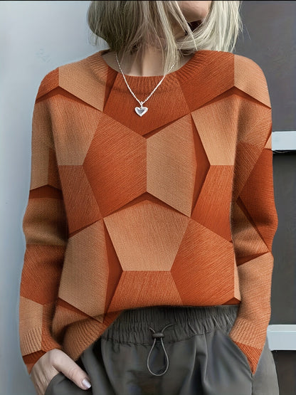 Women's Crewneck Sweater 3D Geometric Design - Fashinoza