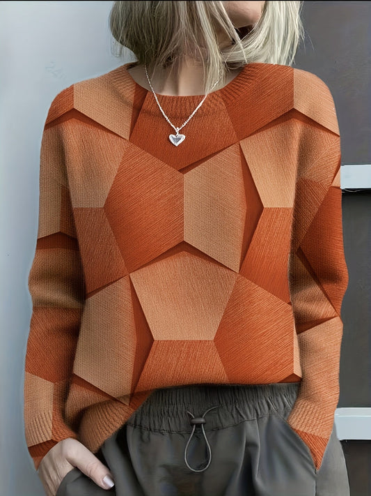 Women's Crewneck Sweater 3D Geometric Design - Fashinoza