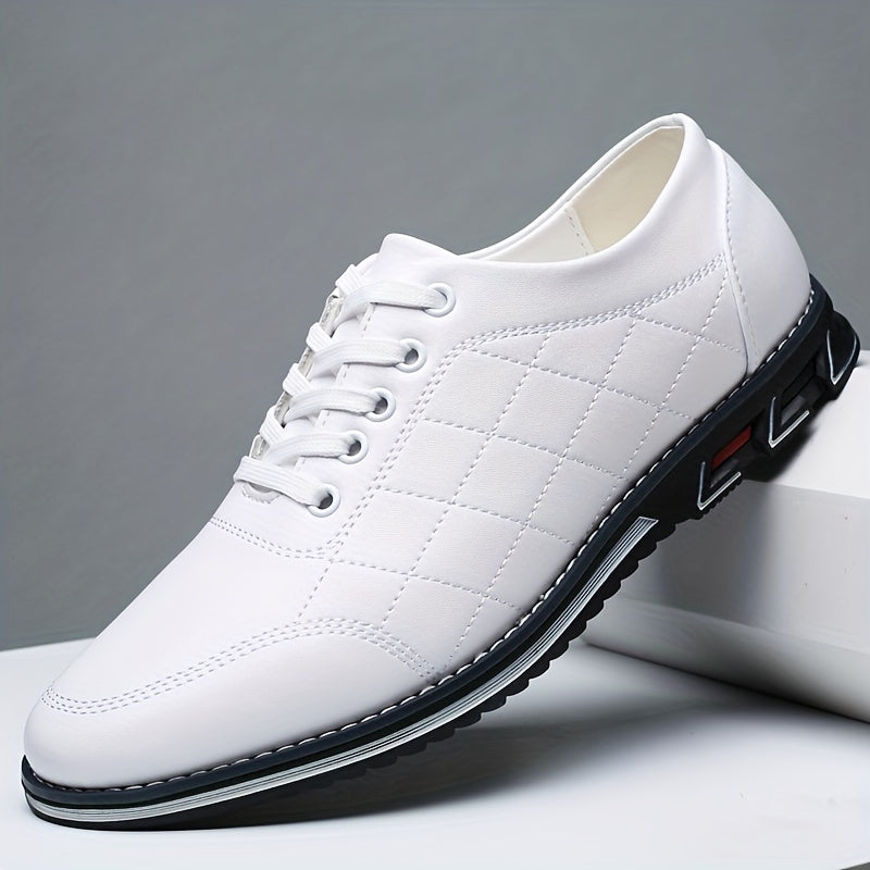Men's Quilted Lace-Up Shoes Leather Comfortable Brown