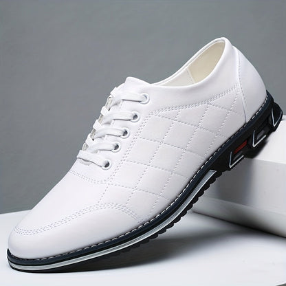 Men's Quilted Lace-Up Shoes Leather Comfortable Brown