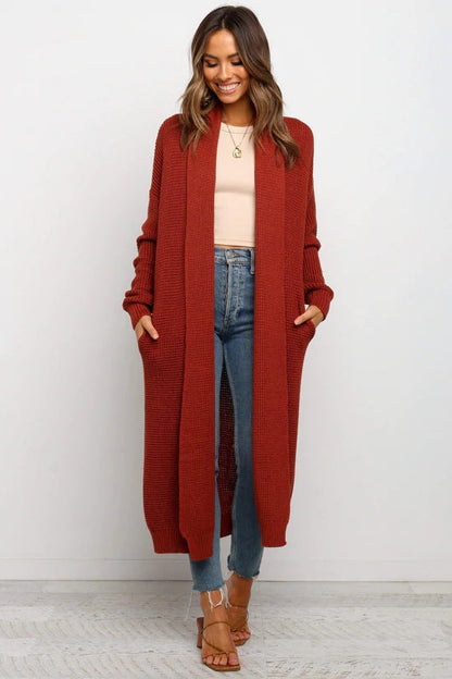 Women's Longline Cardigan Soft Knit Open Front Beige - Fashinoza