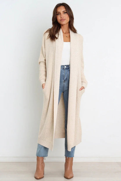 Women's Longline Cardigan Soft Knit Open Front Beige