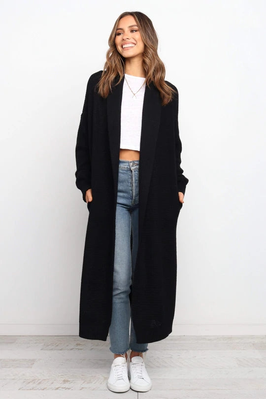Women's Longline Cardigan Soft Knit Open Front Beige