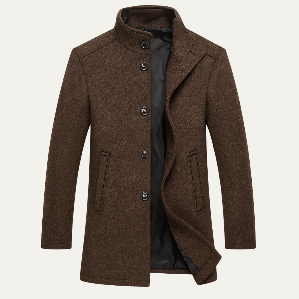 Men's Wool Blend Button Up Coat Warm Lining - Fashinoza