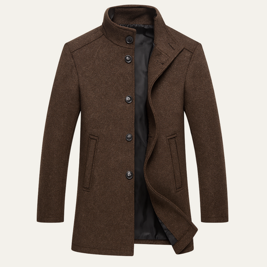 Men's Wool Blend Button Up Coat Warm Lining - Fashinoza