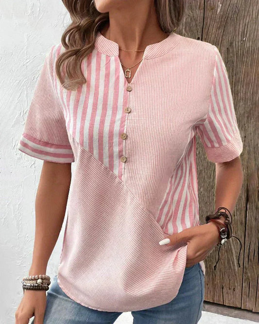 Women's Stripe Button Front Blouse - Fashinoza