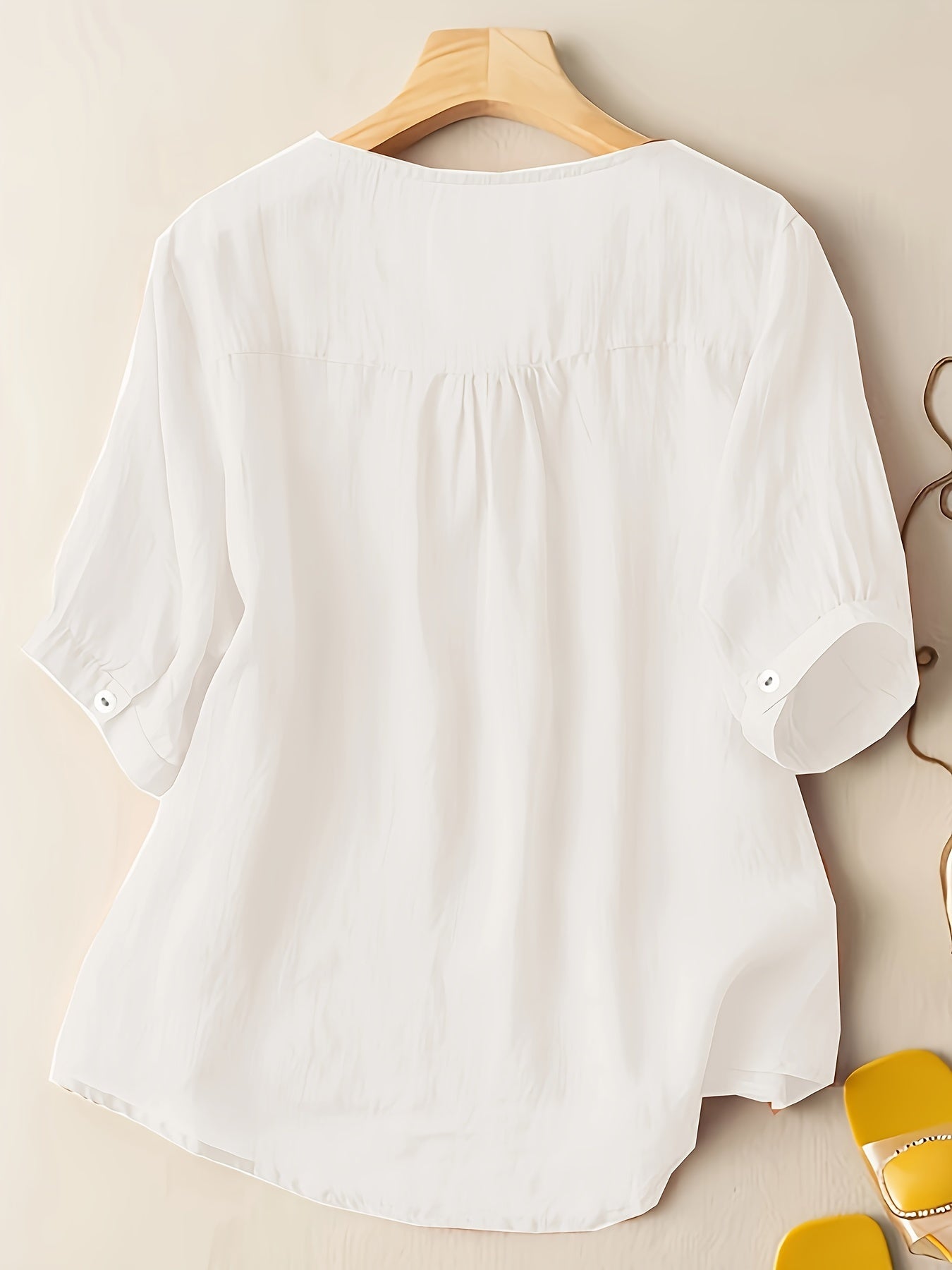 Women's Embroidered V-Neck Tunic Blouse Relaxed Fit