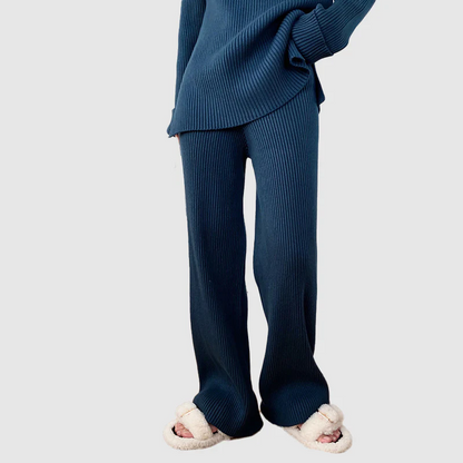 Women's Wide Leg Ribbed Knit Two Piece Set