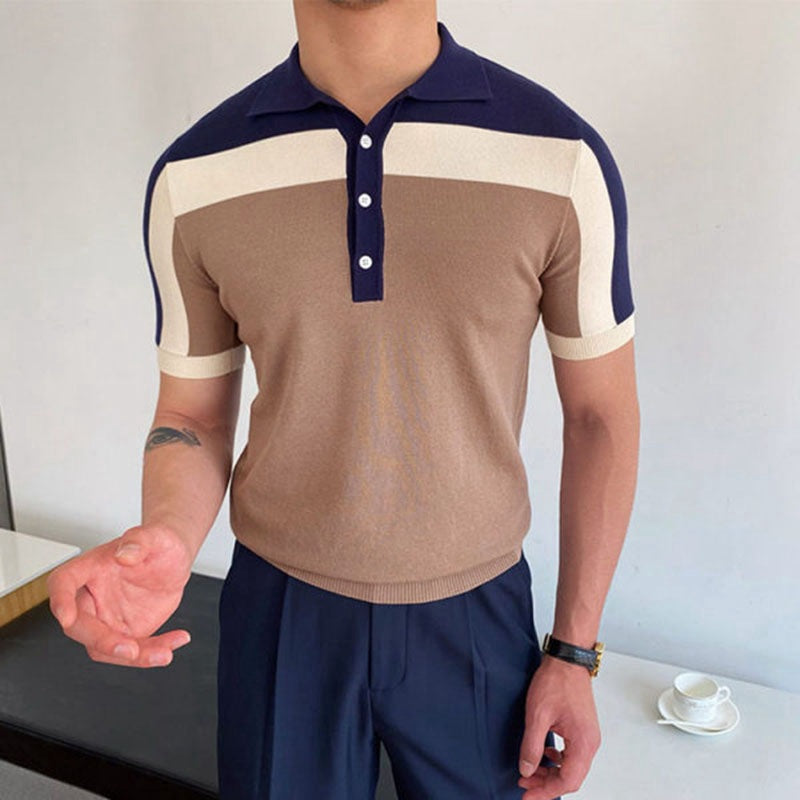 Men's Short Sleeve Polo Color Block Shirt