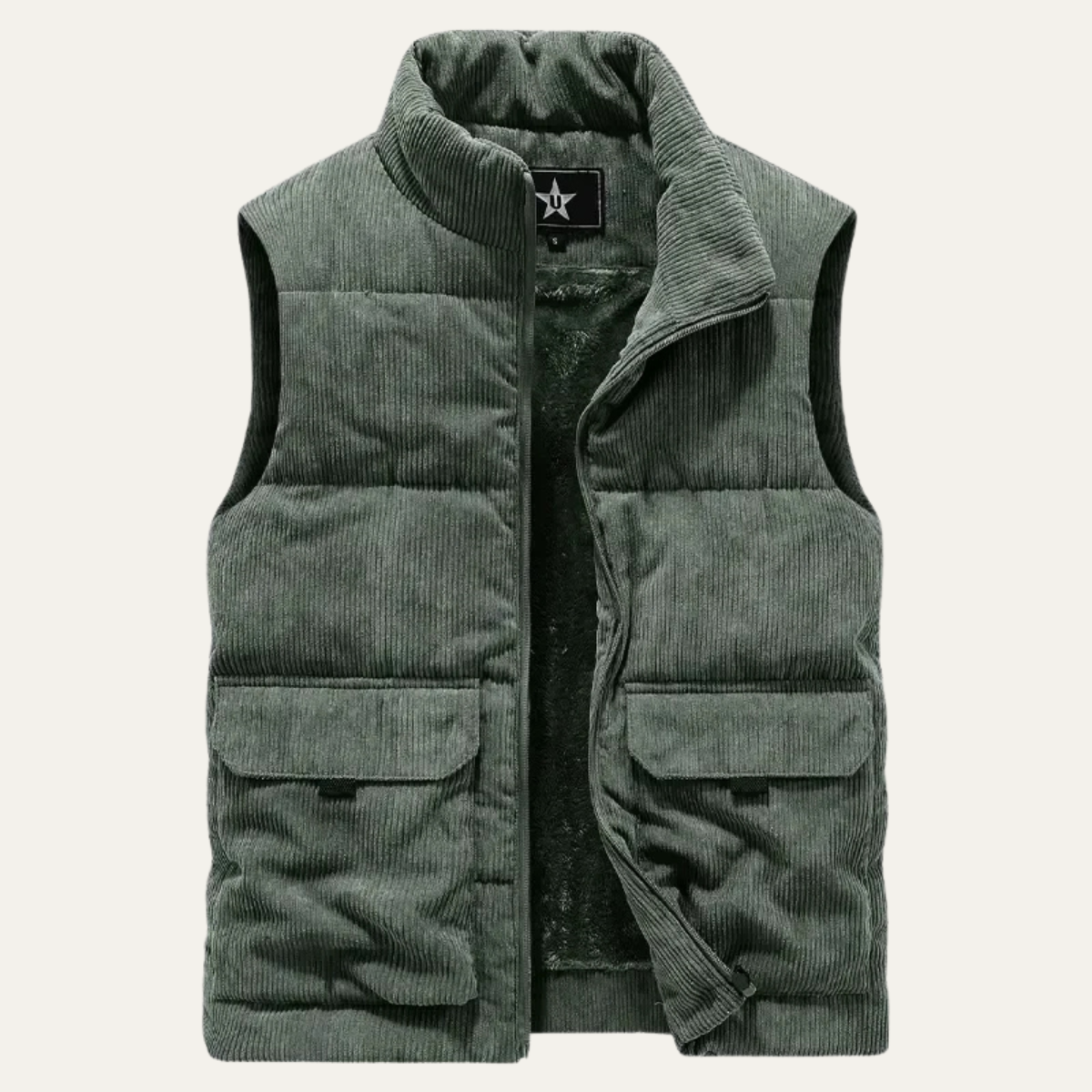Men's Corduroy Puffer Vest Warm Padded Silver