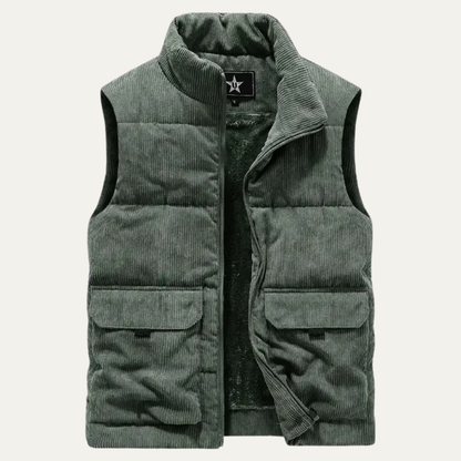 Men's Corduroy Puffer Vest Warm Padded Silver