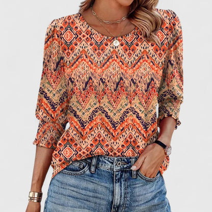 Women's Smocked Crew Neck 3/4 Sleeve