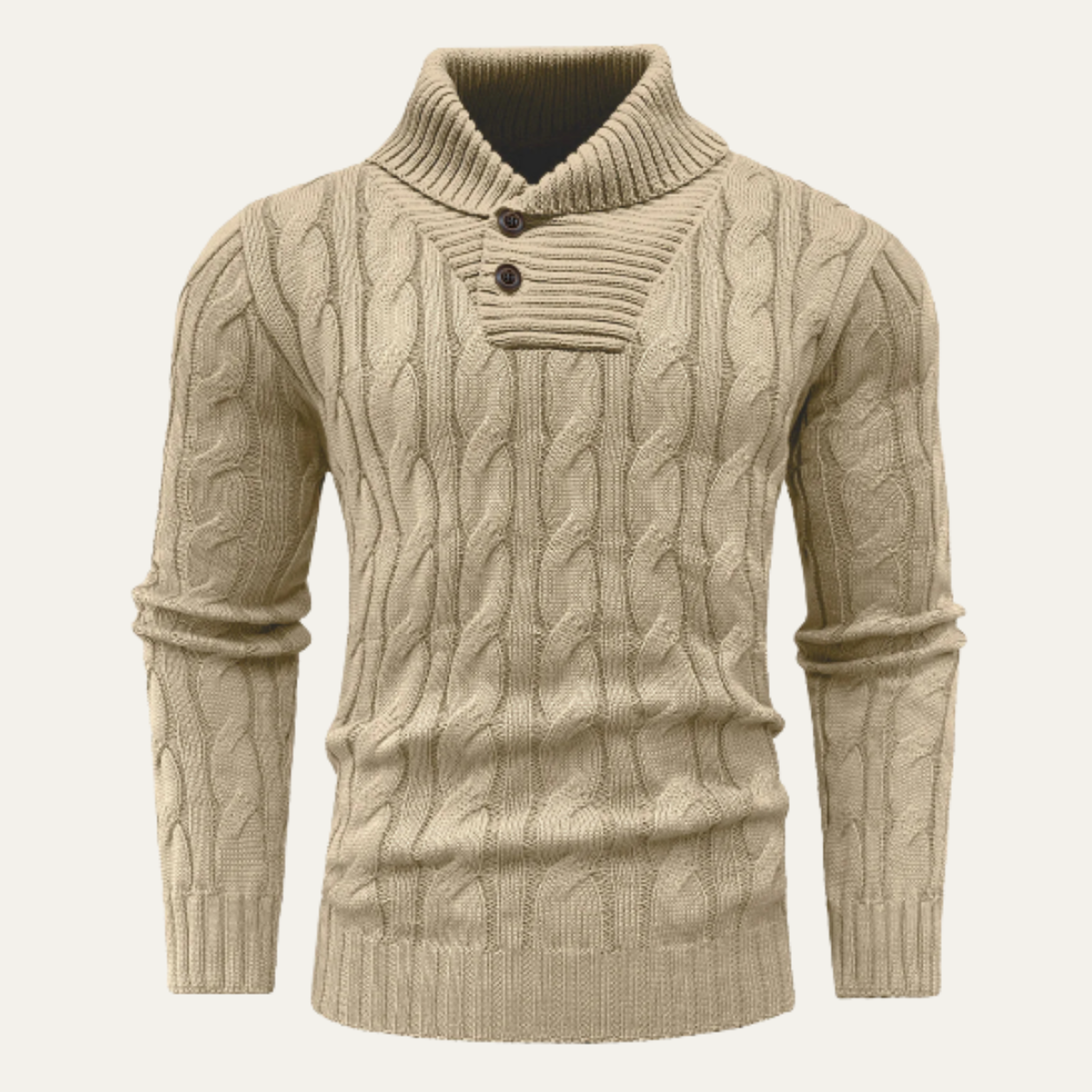 Men's Cable Knit Sweater Shawl Collar Button Neck - Fashinoza