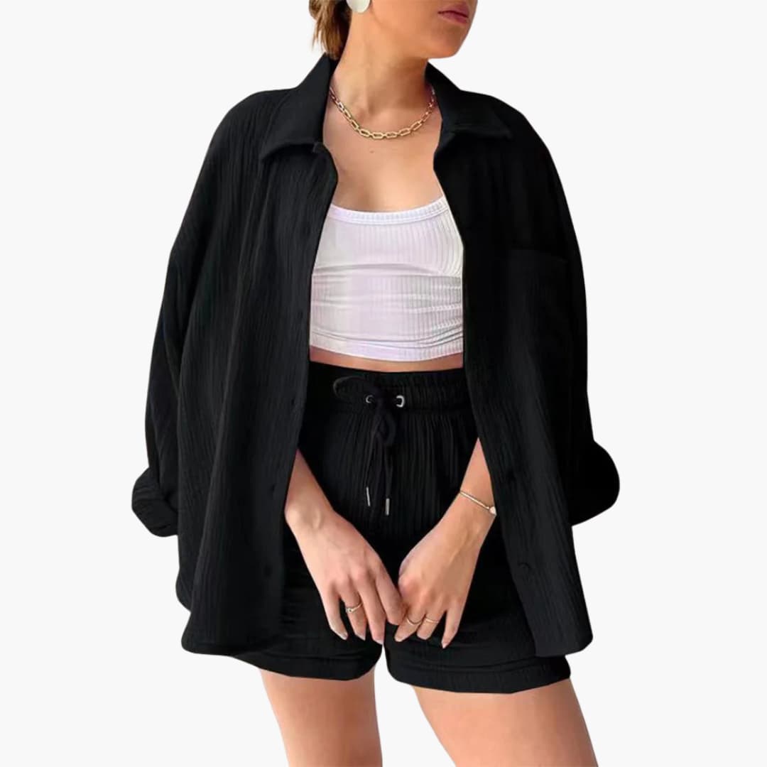 Women's Button Crop Shorts Set