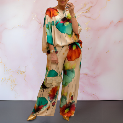 Women's Abstract Floral Print Two Piece Set