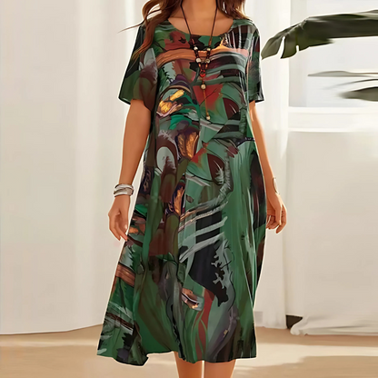 Women's Printed Midi Dress Short Sleeve