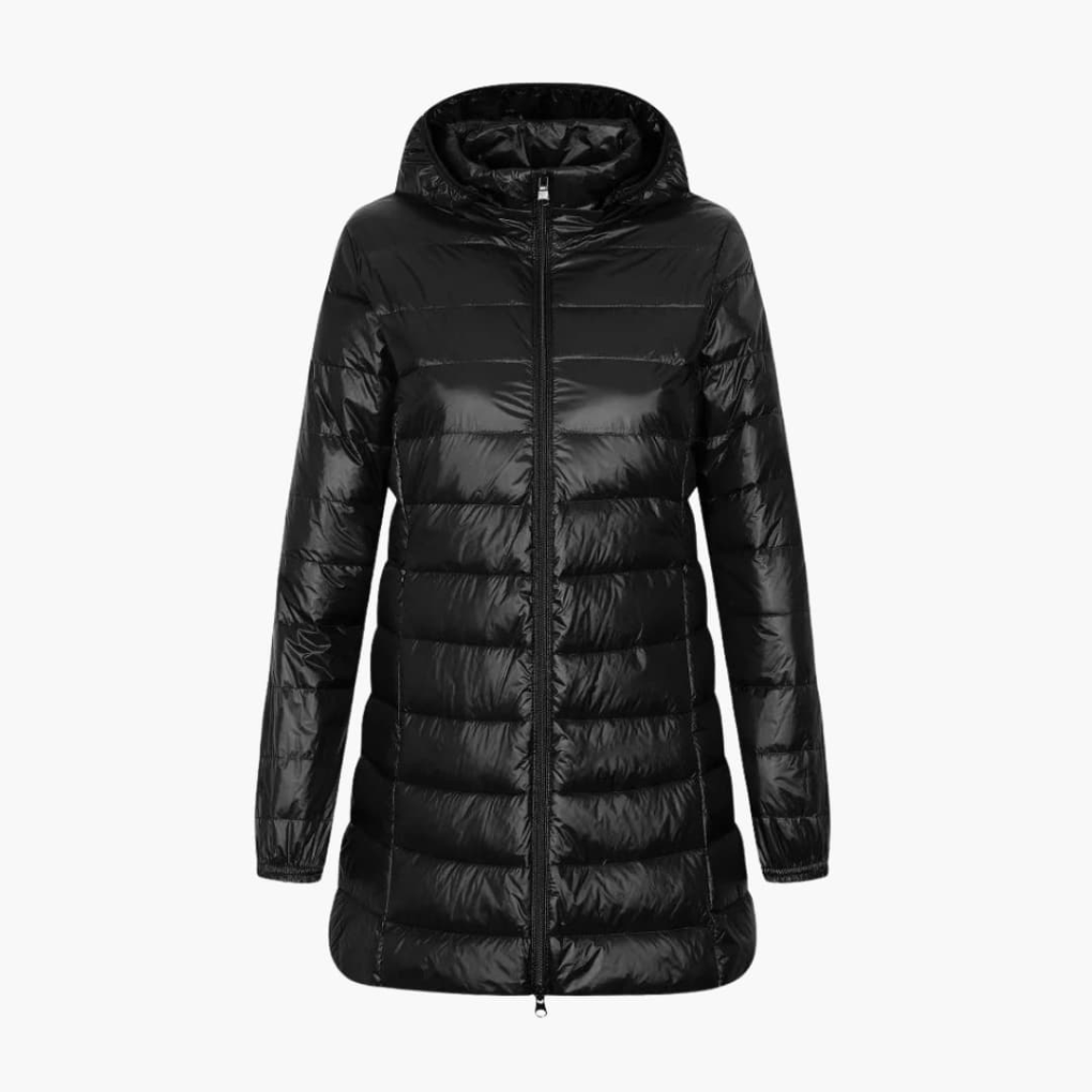 Women's Down Parka Jacket Hooded Long Black - Fashinoza