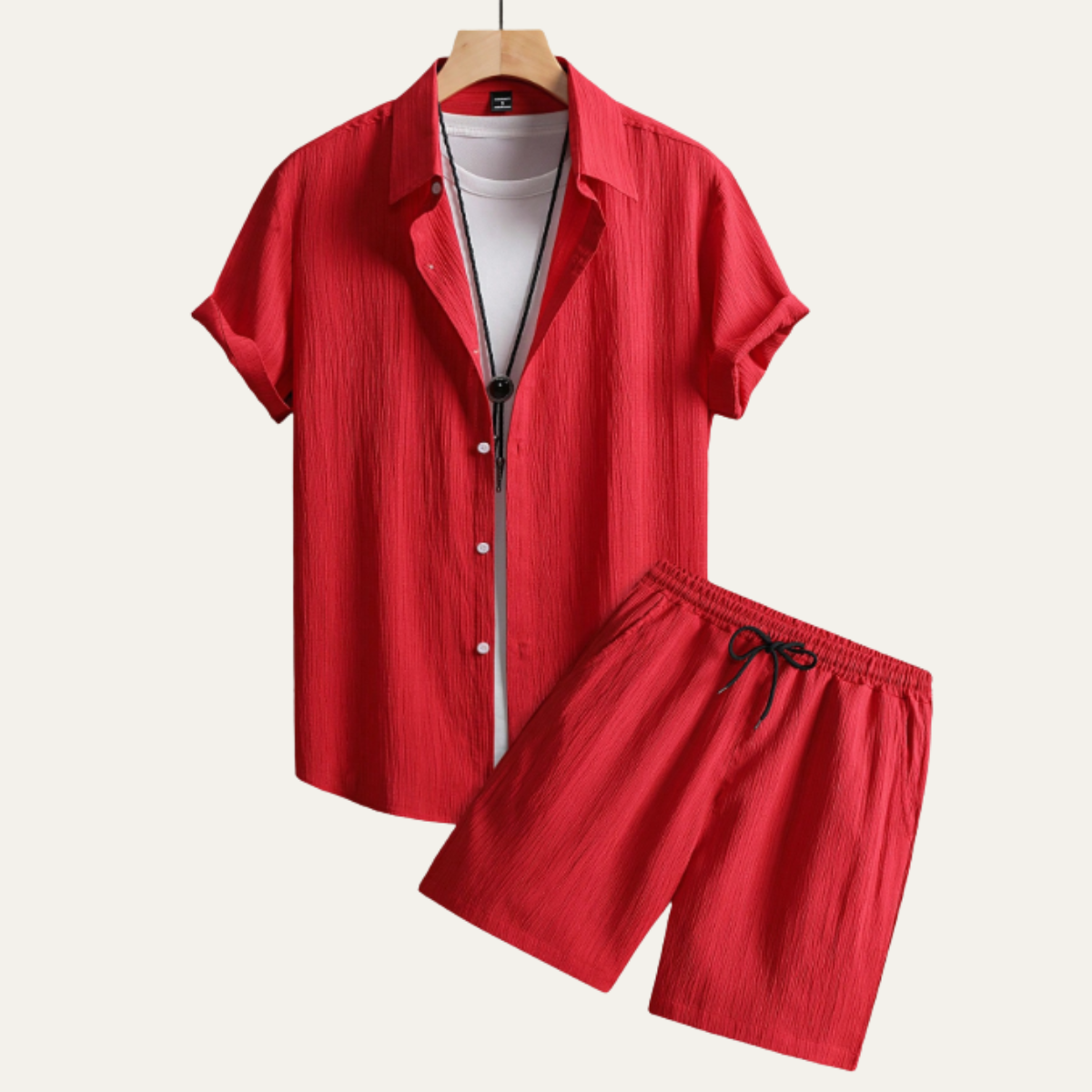 Men's Summer Shirt And Shorts Set Cotton Button Up