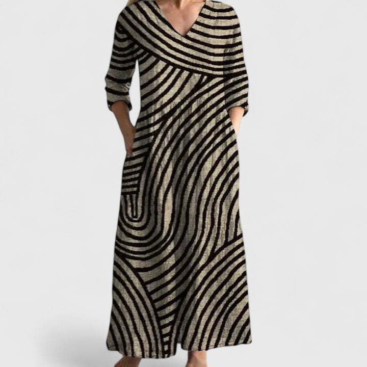 Abstract Stripe Flow Midi Dress