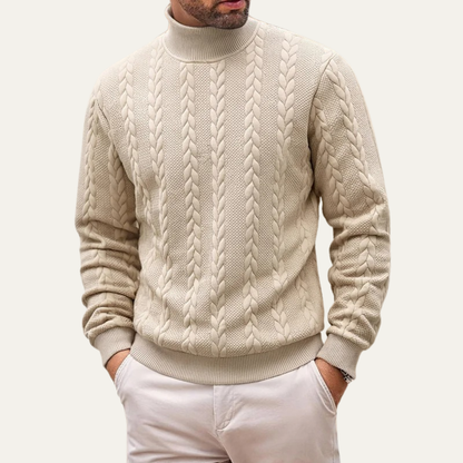 Men's Cable Knit Turtleneck Sweater Ribbed Warm