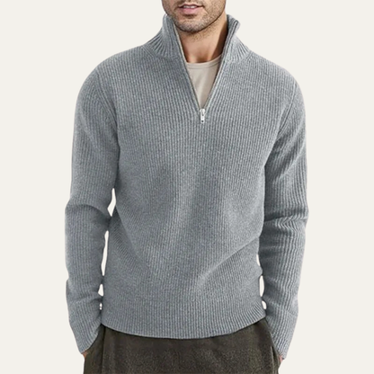 Men's Ribbed Mock Neck Sweater Warm Knit Dark Gray
