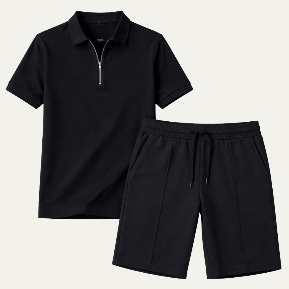 Men's Polo Shirt And Shorts Set Black - Fashinoza
