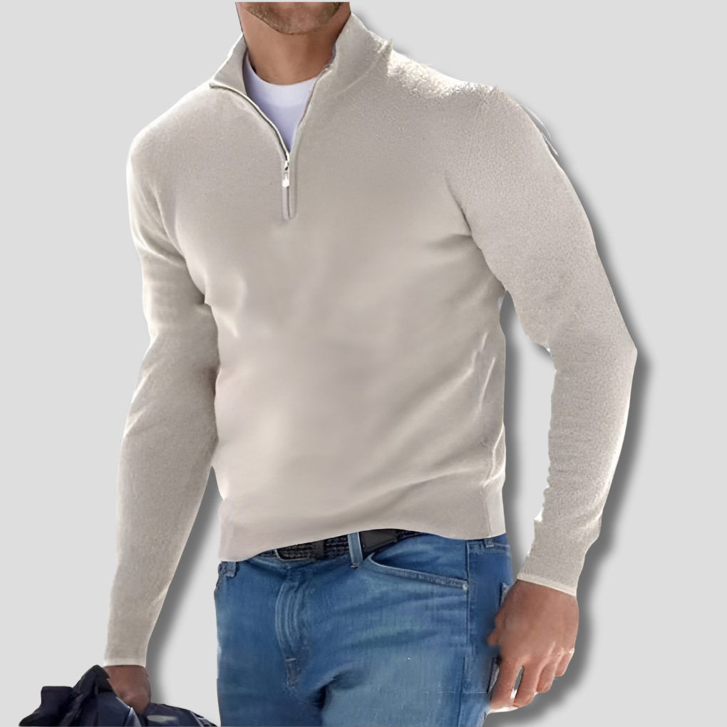 Men's Cotton Knit Pullover Zipper Collar