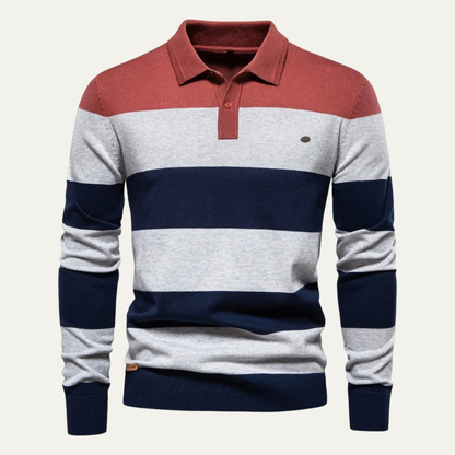 Men's Cotton Striped Polo Sweater