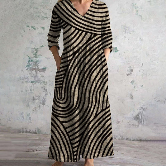 Women's Stripe Dress Curved Design - Fashinoza