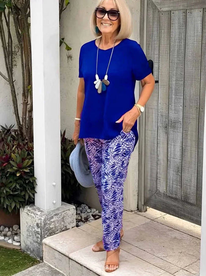 Women's Short Sleeve Patterned Two Piece Set