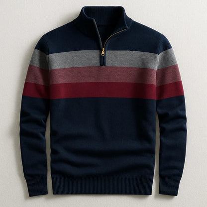 Men's Striped Zip Neck Sweater Pullover - Fashinoza