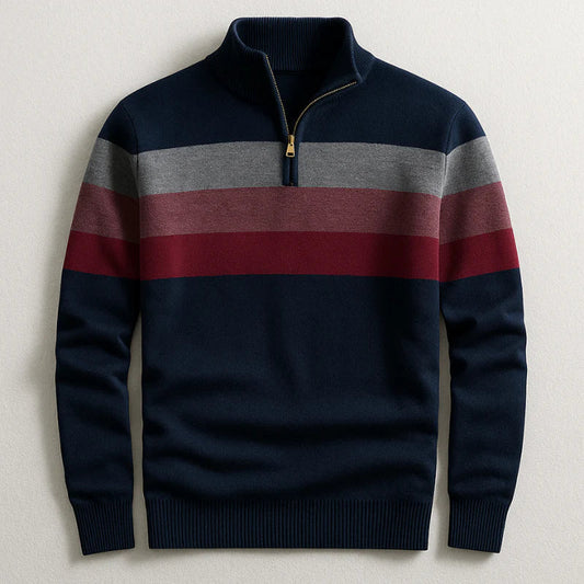 Men's Striped Zip Neck Sweater Pullover - Fashinoza