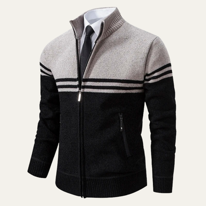 Men's Striped Fleece Lined Knit Sweater Jacket