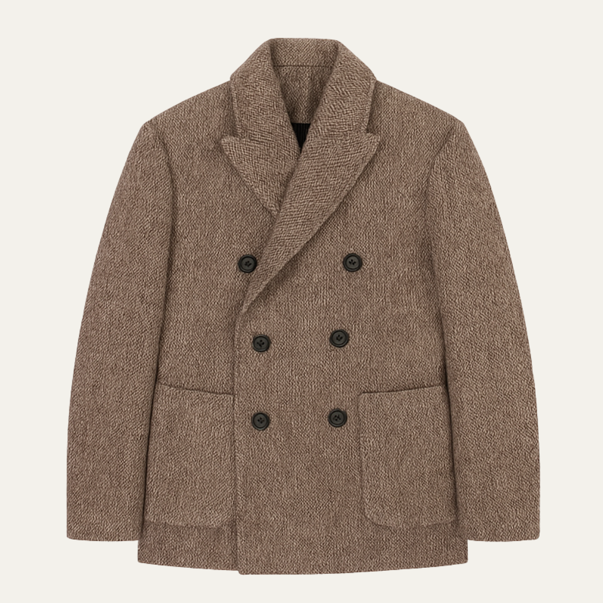 Men's Tweed Blazer Wool Blend Double Breasted Brown - Fashinoza