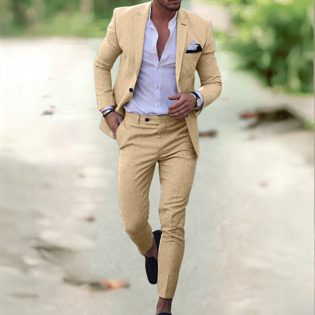 Men's 2-Piece Suit Buttoned Jacket And Pants
