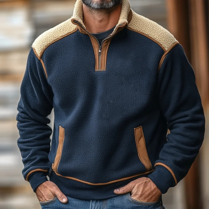 Men's Sherpa Fleece Half Zip Sweater Color Block Warm