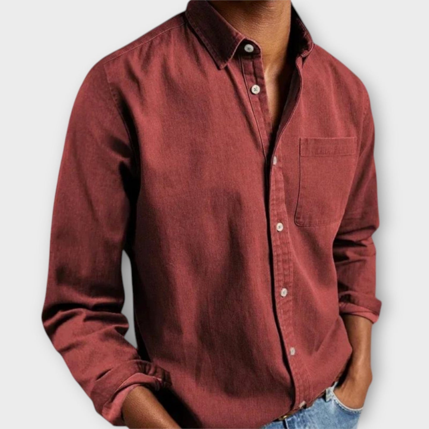 Men's Long Sleeve Button Front Shirt Cotton