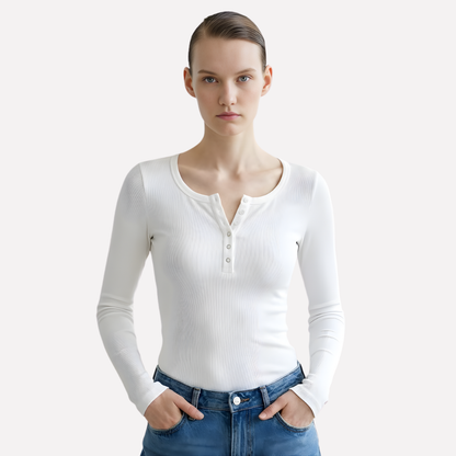 Women's Long Sleeve Henley Shirt - Fashinoza