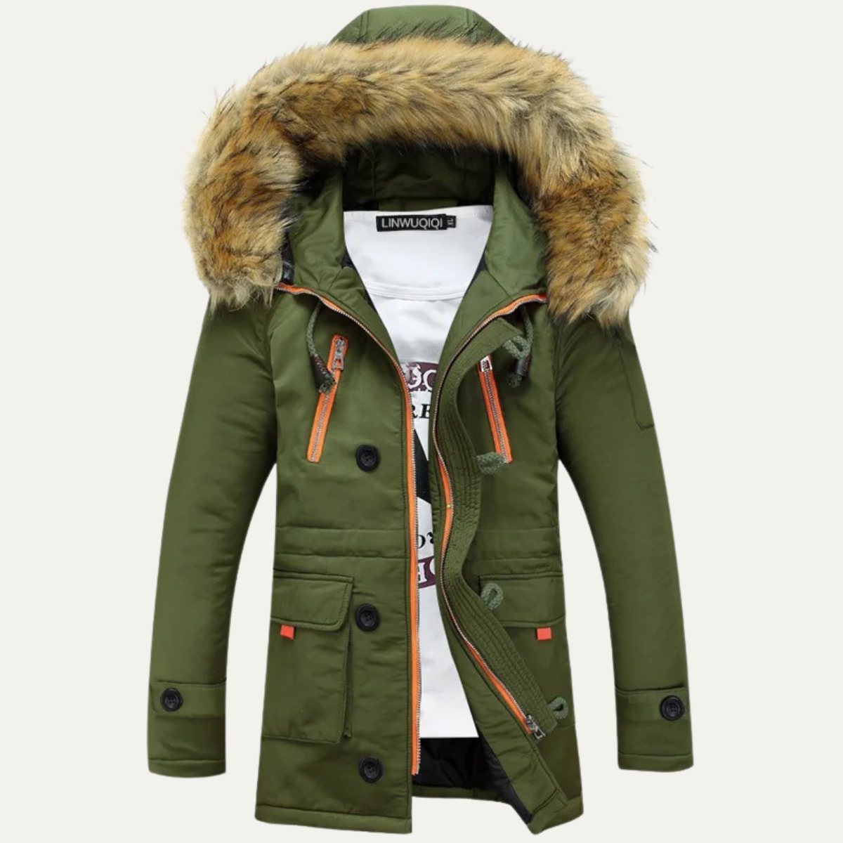 Men's Thick Fur Collar Parka Jacket