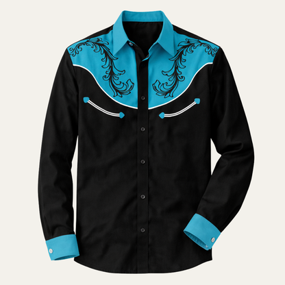 Men's Western Denim Shirt Lightweight Two Tone Blue - Fashinoza
